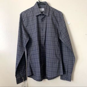 HUGH & CRYE Slim - Shirt - Casual - Button Down- Long-Sleeve Plaid Gray Neck:16.